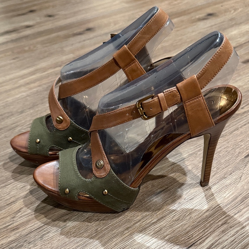 Guess Olive Green and Camel High Heel Sandals